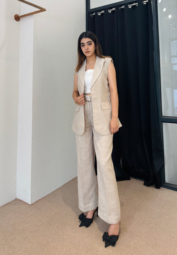 Beige Formal Linen Coord