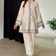 Beige Winter Floral Pashmina Kurta Set