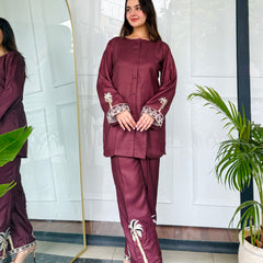 Bold Maroon Embroidered Kurta Set