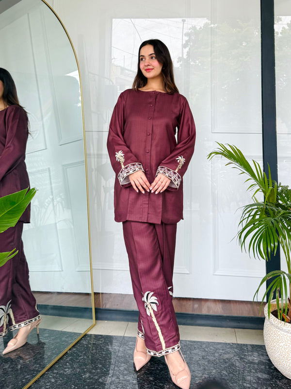 Bold Maroon Embroidered Kurta Set