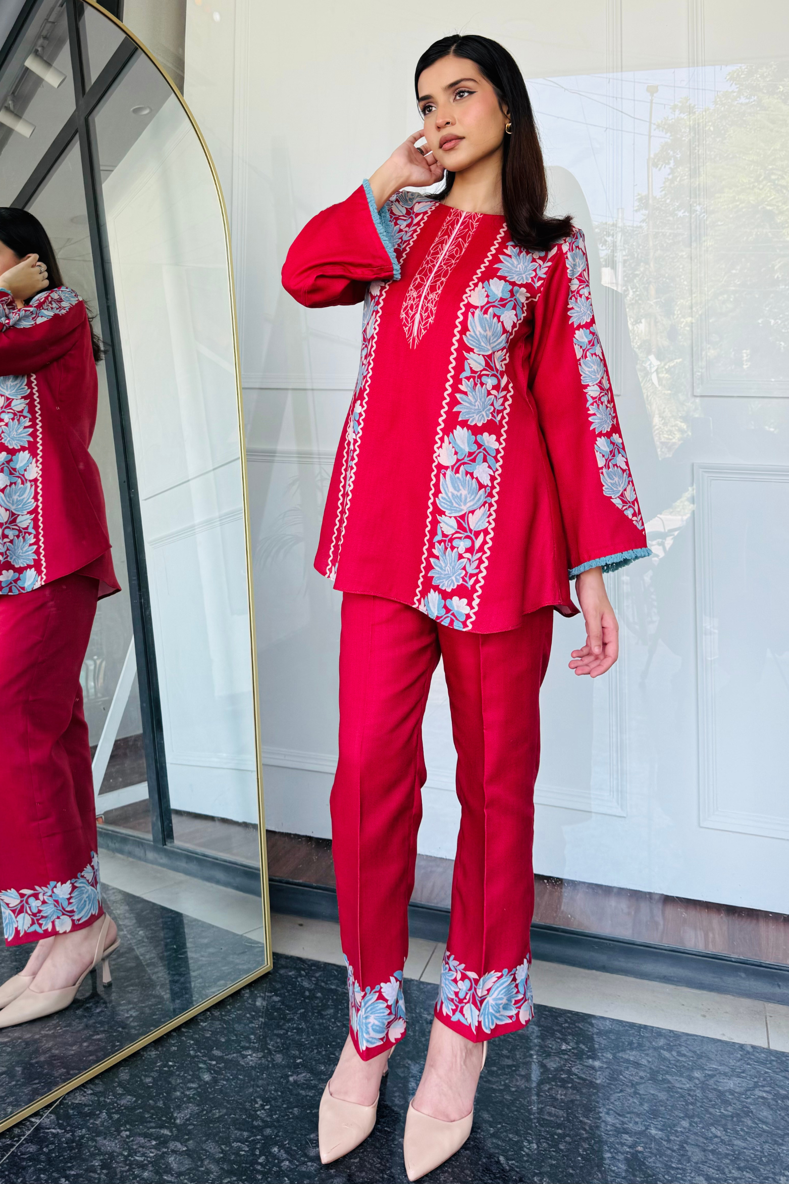 Red & Blue Festive Kurta Set