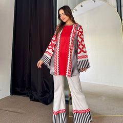 Red White Winter Kurta Set