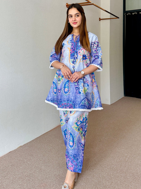 Blue Festive Schiffi Kurta Set