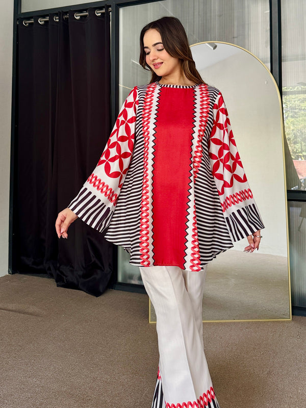 Red White Winter Kurta Set