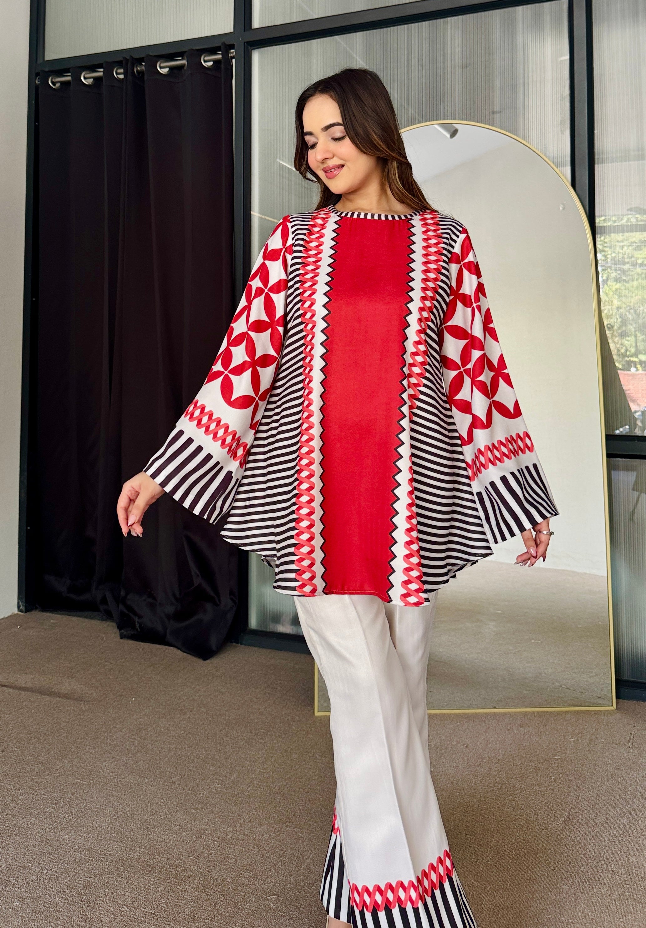 Red White Winter Kurta Set
