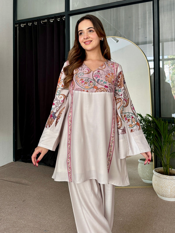 Samaira Pastel Pashmina Winter Kurta Set