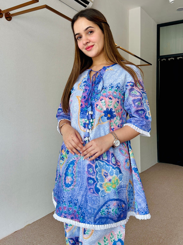 Blue Festive Schiffi Kurta Set