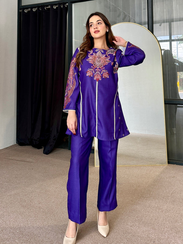 Purple Winter Pashmina Kurta Set