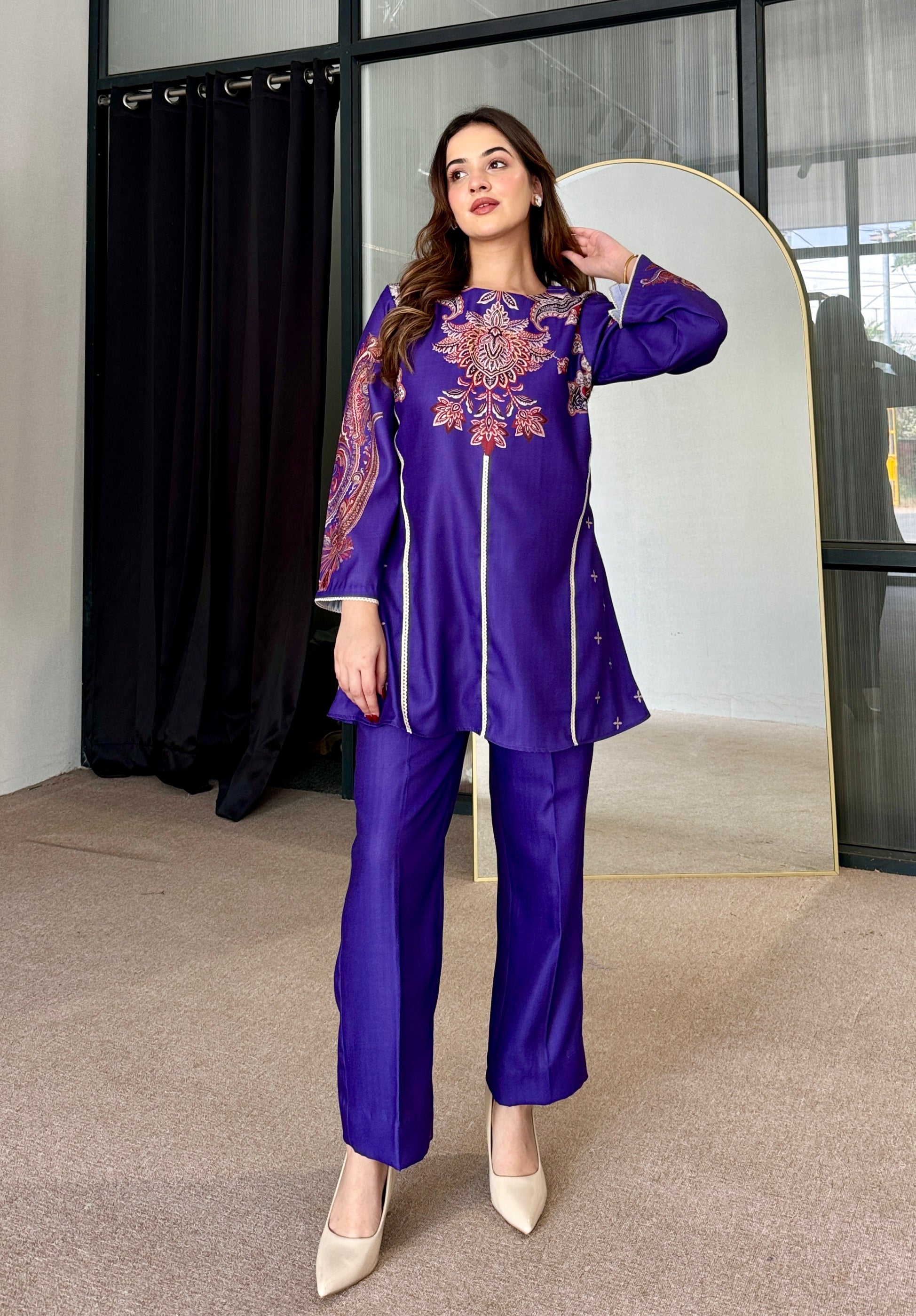 Purple Winter Pashmina Kurta Set Pashmina Suits For Women