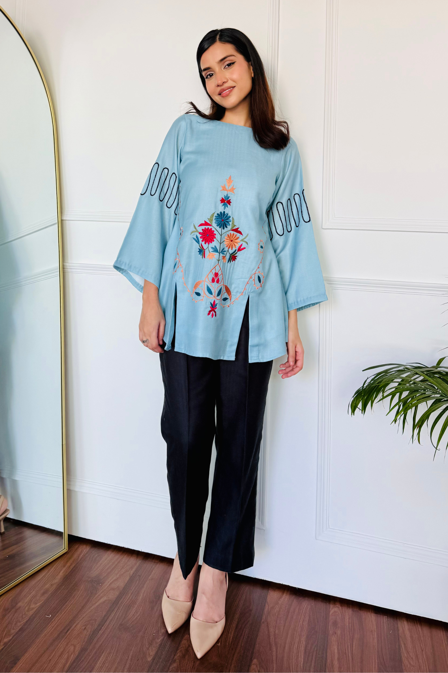 Blue & Black Embroidered Kurta Set