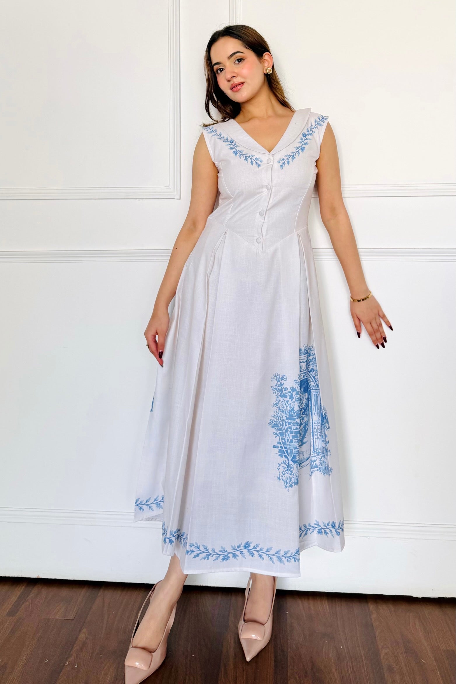 White Fit & Flare Midi Dress