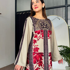 Noor Red Beige Winter Floral Kurta Set