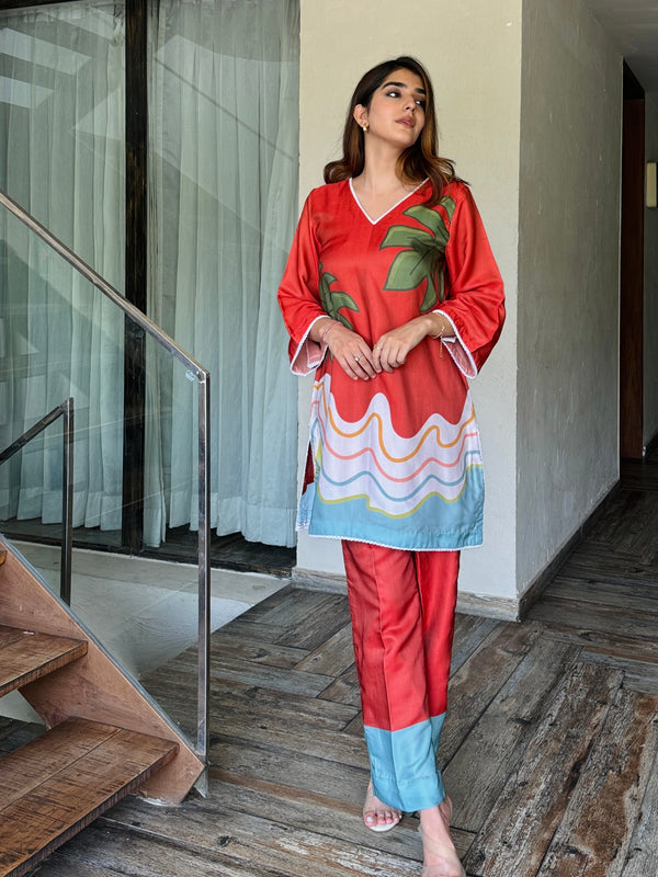 Tropical Red Kurta Set