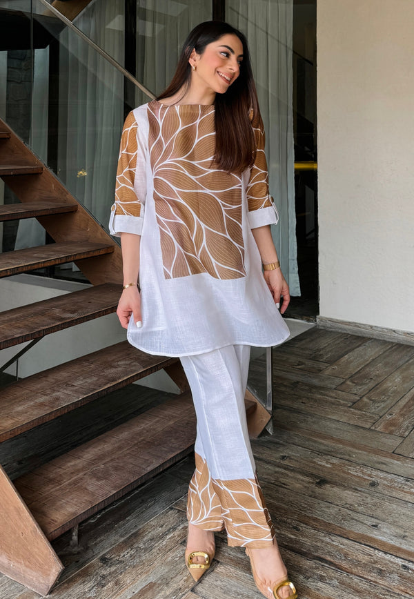 Classy White Linen Coord Set