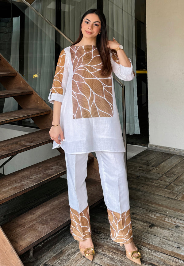 Classy White Linen Coord Set