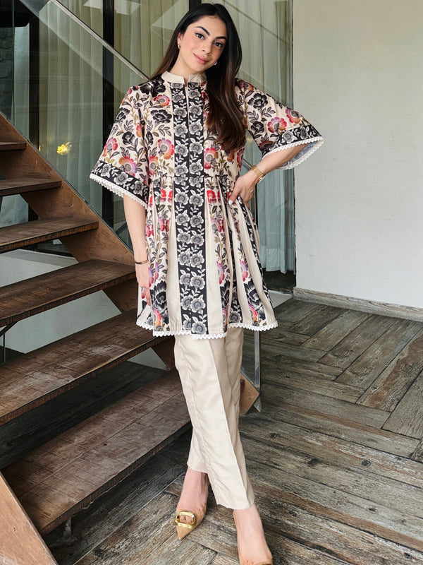 Beige Peplum Fusion Set