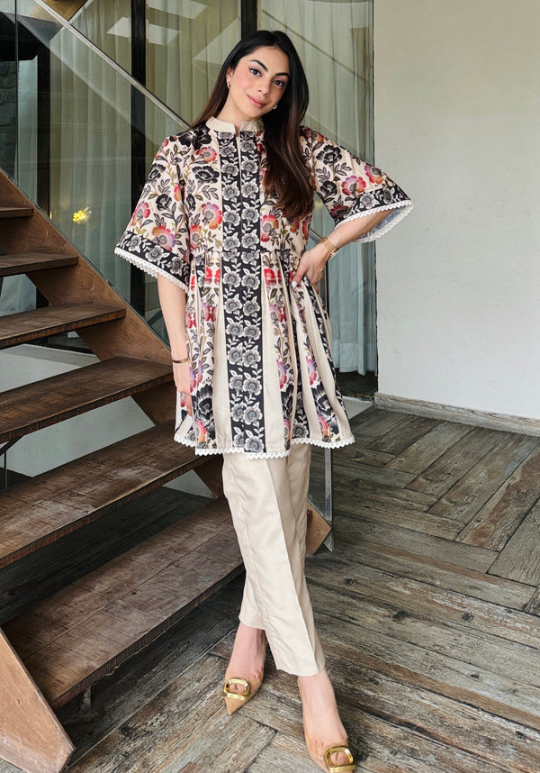Beige Peplum Fusion Set