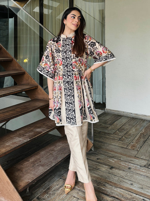 Beige Peplum Fusion Set