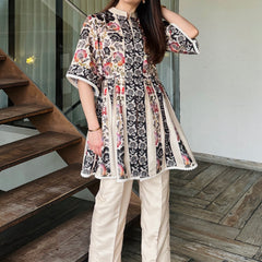 Beige Peplum Fusion Set