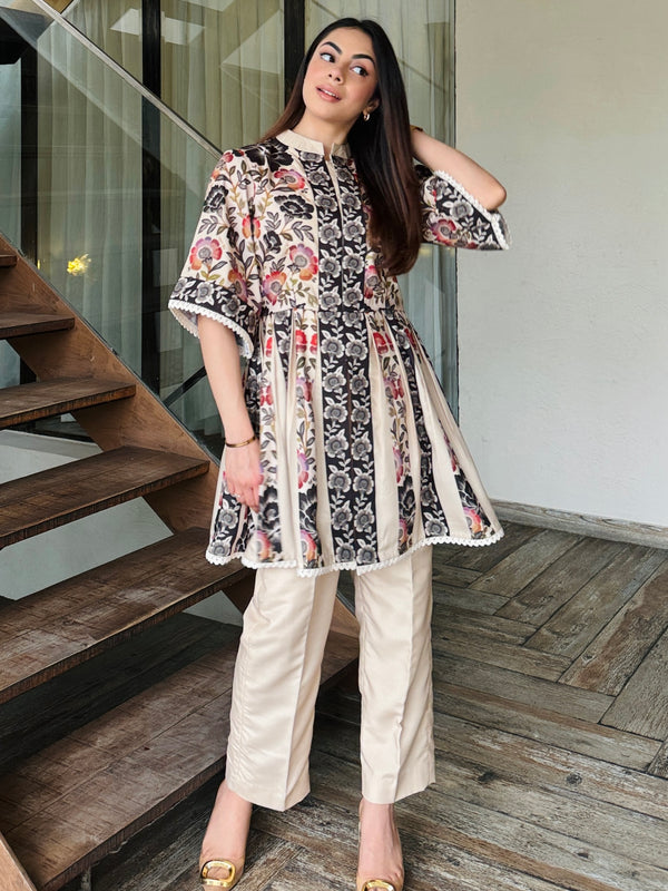 Beige Peplum Fusion Set