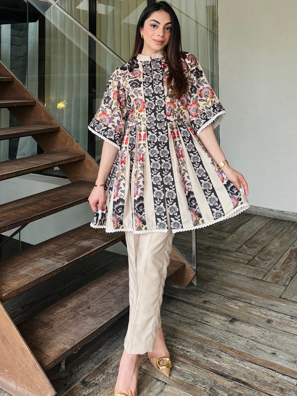 Beige Peplum Fusion Set