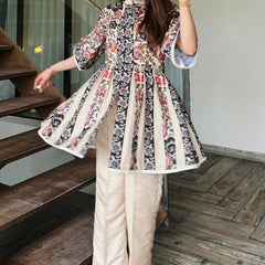 Beige Peplum Fusion Set
