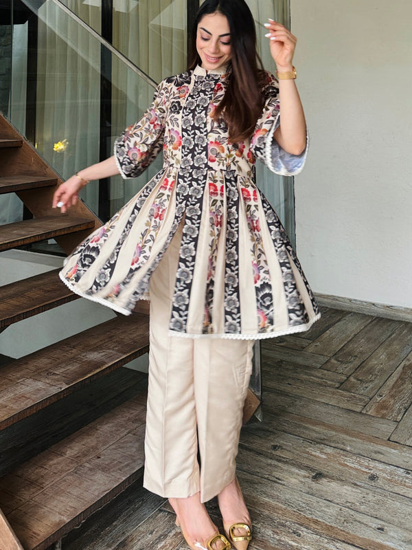 Beige Peplum Fusion Set