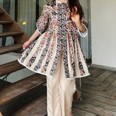 Beige Peplum Fusion Set