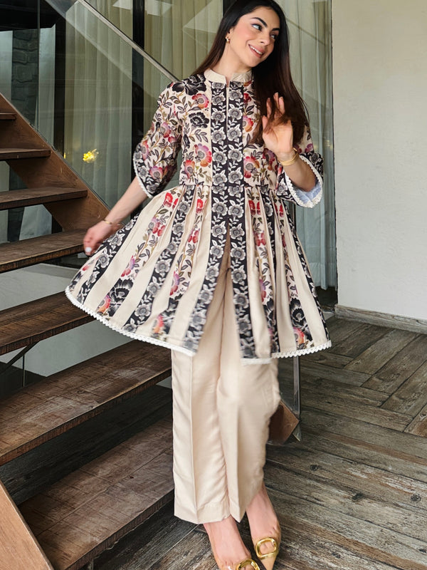 Beige Peplum Fusion Set
