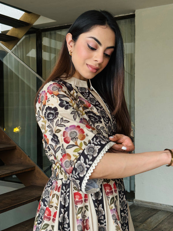 Beige Peplum Fusion Set