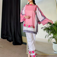 Pink White Kurta Set