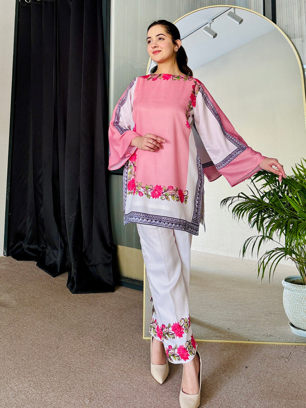 Pink White Kurta Set