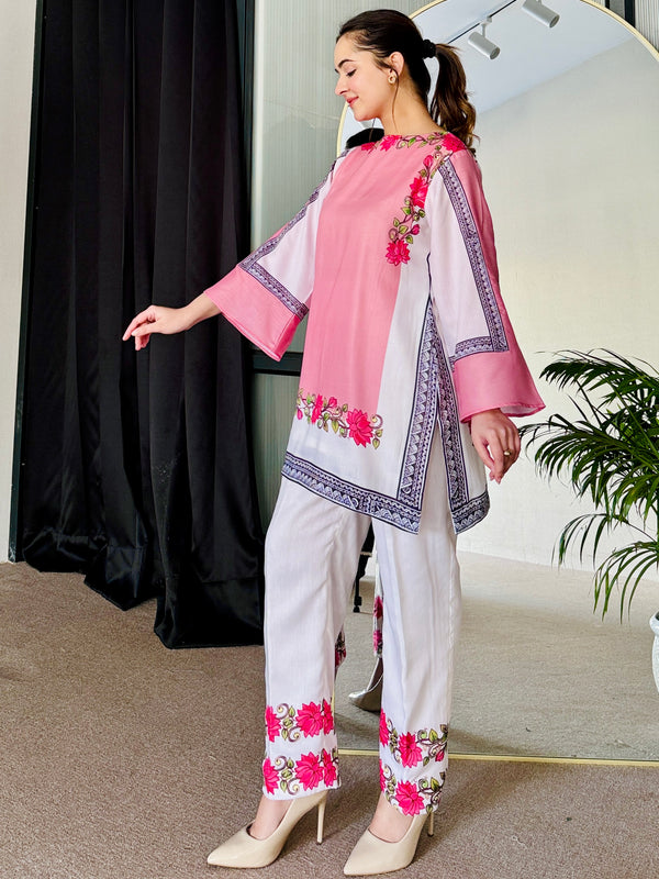 Pink White Kurta Set