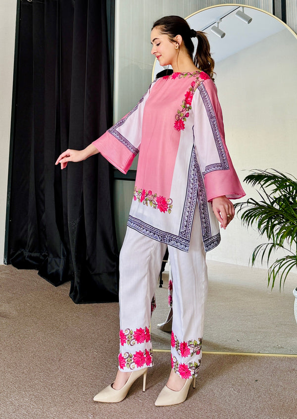 Pink White Kurta Set