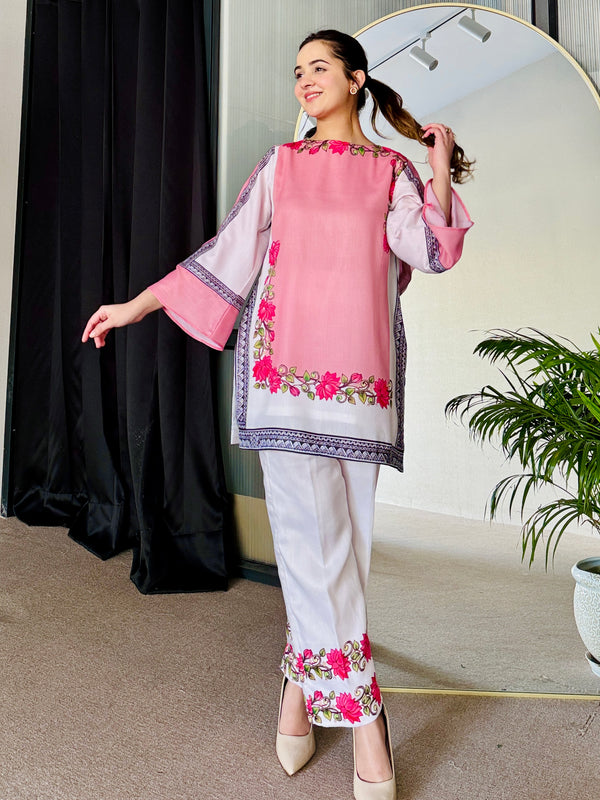 Pink White Kurta Set