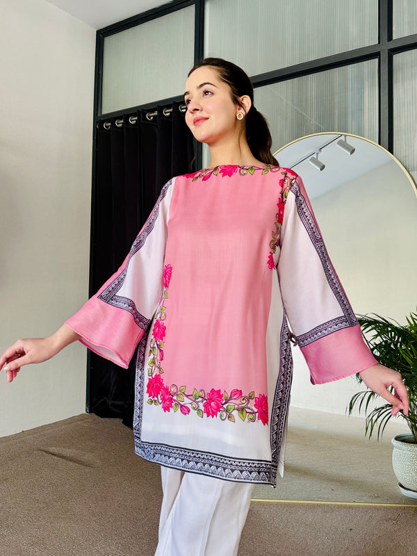 Pink White Kurta Set