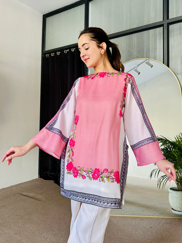 Pink White Kurta Set