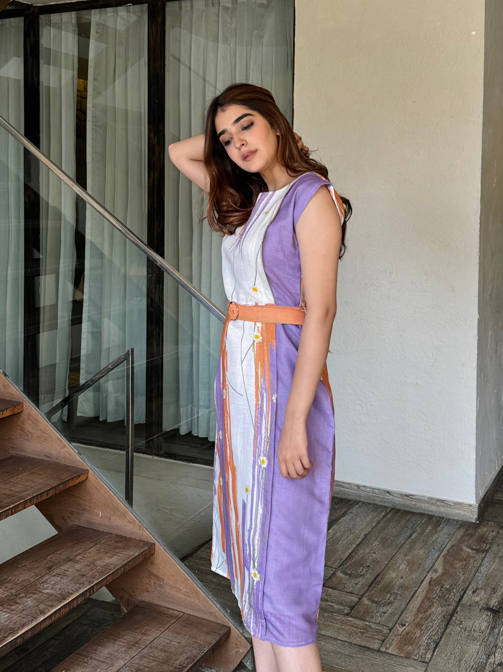 Pastel Linen Midi Dress - L Pastel Linen Midi Dress - L