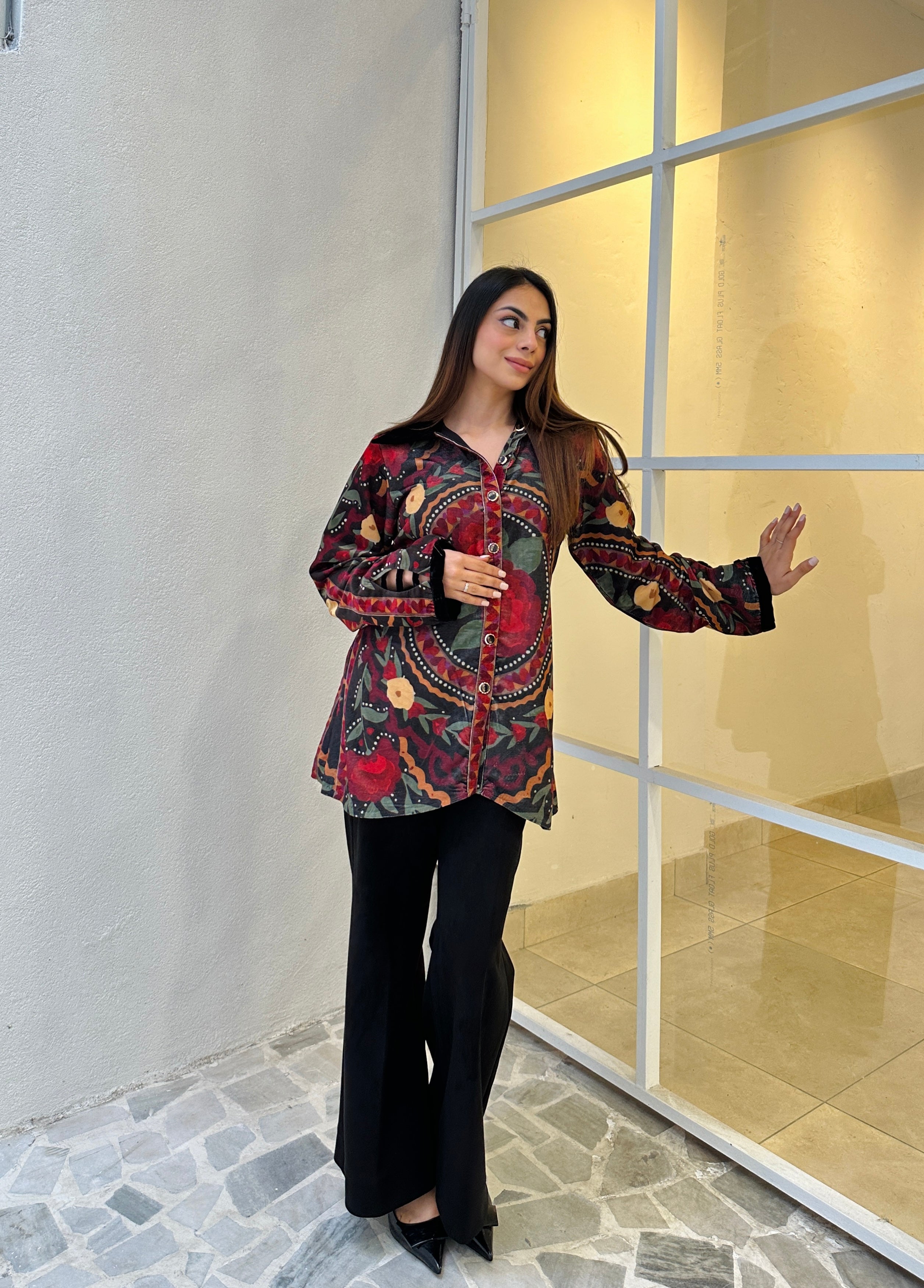 Alia Black Velvet Jacket With Trousers Set