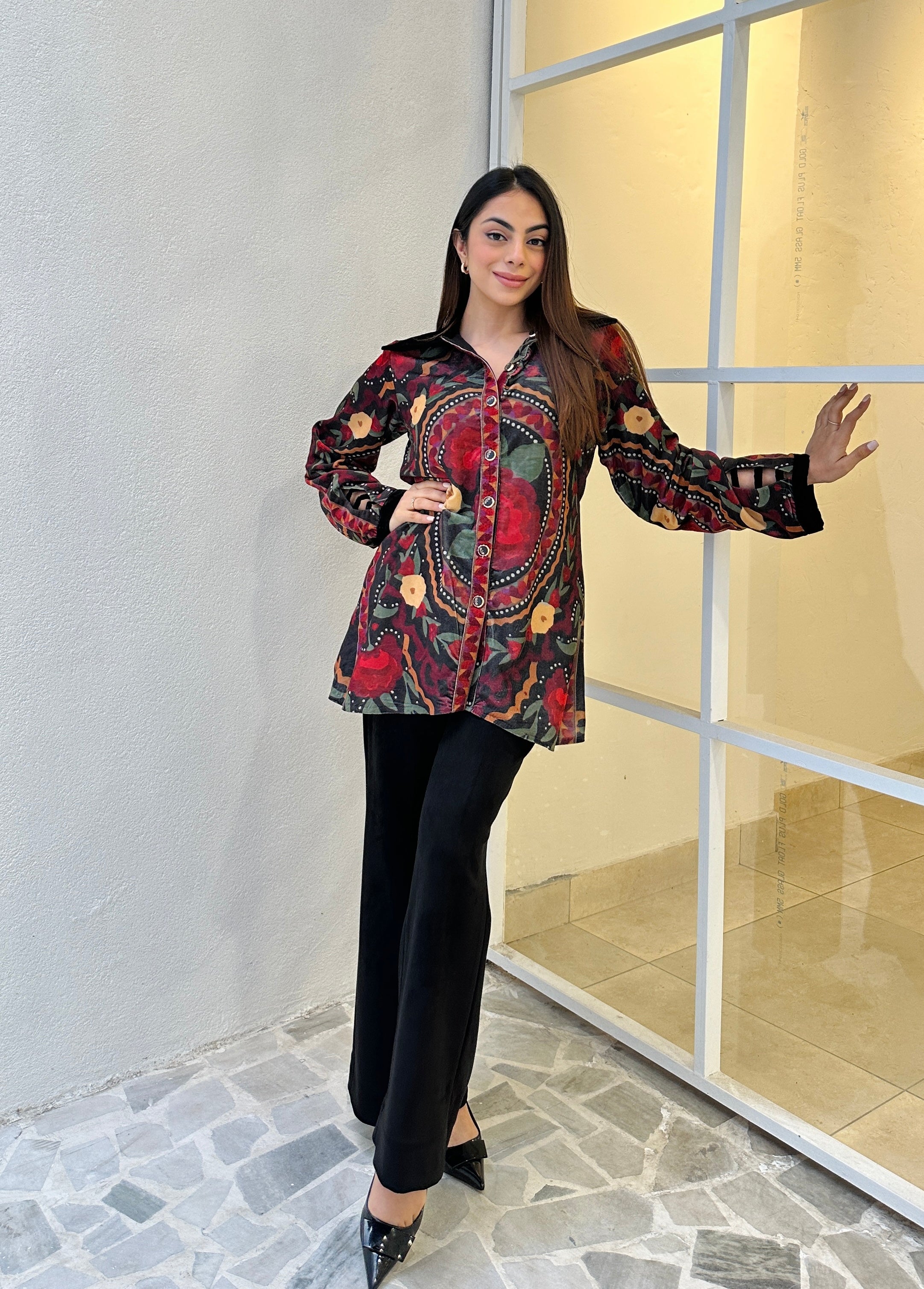 Alia Black Velvet Jacket with Trousers Set