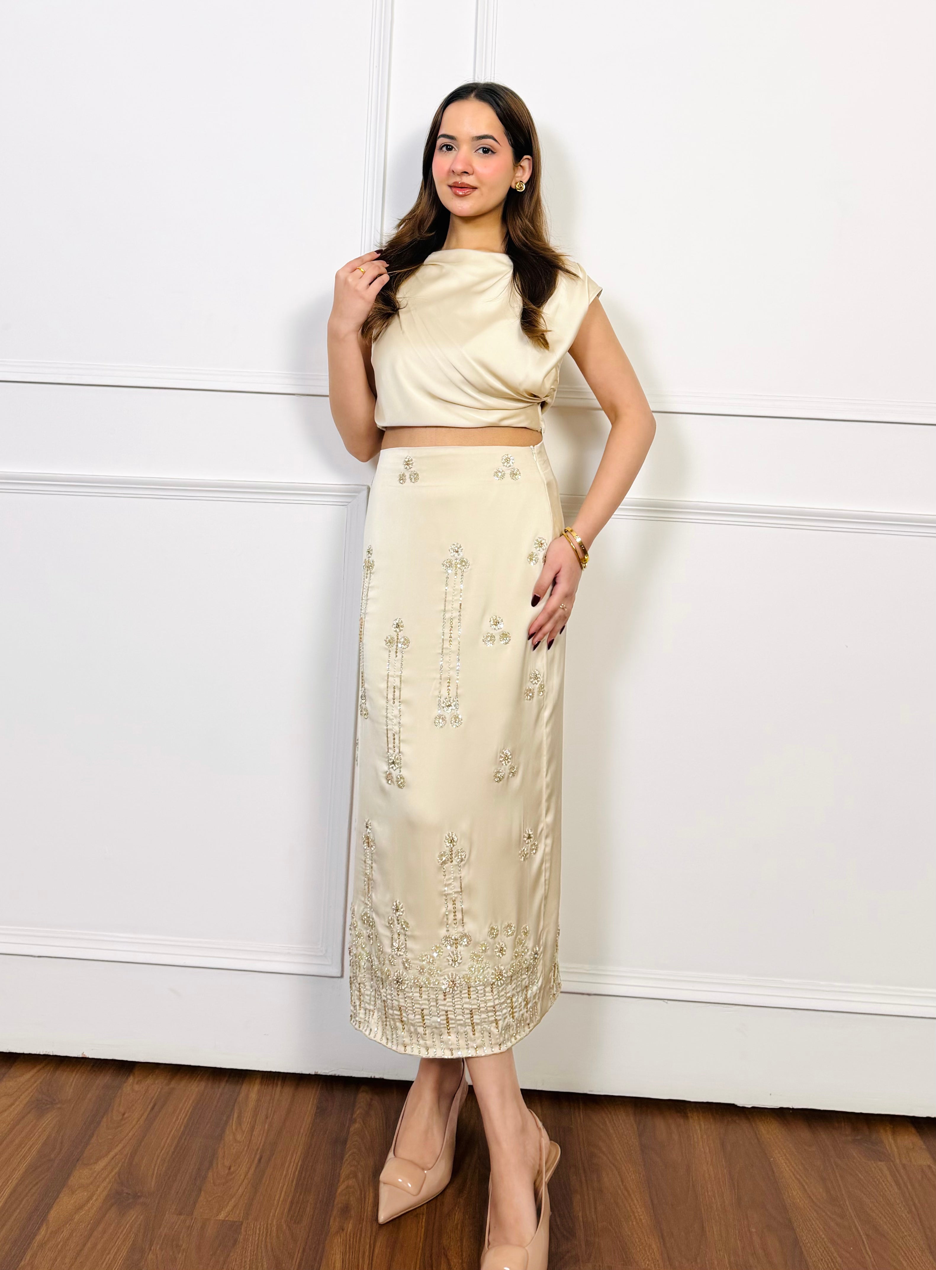 Ivory Luxe Hand Embroidered Skirt Set