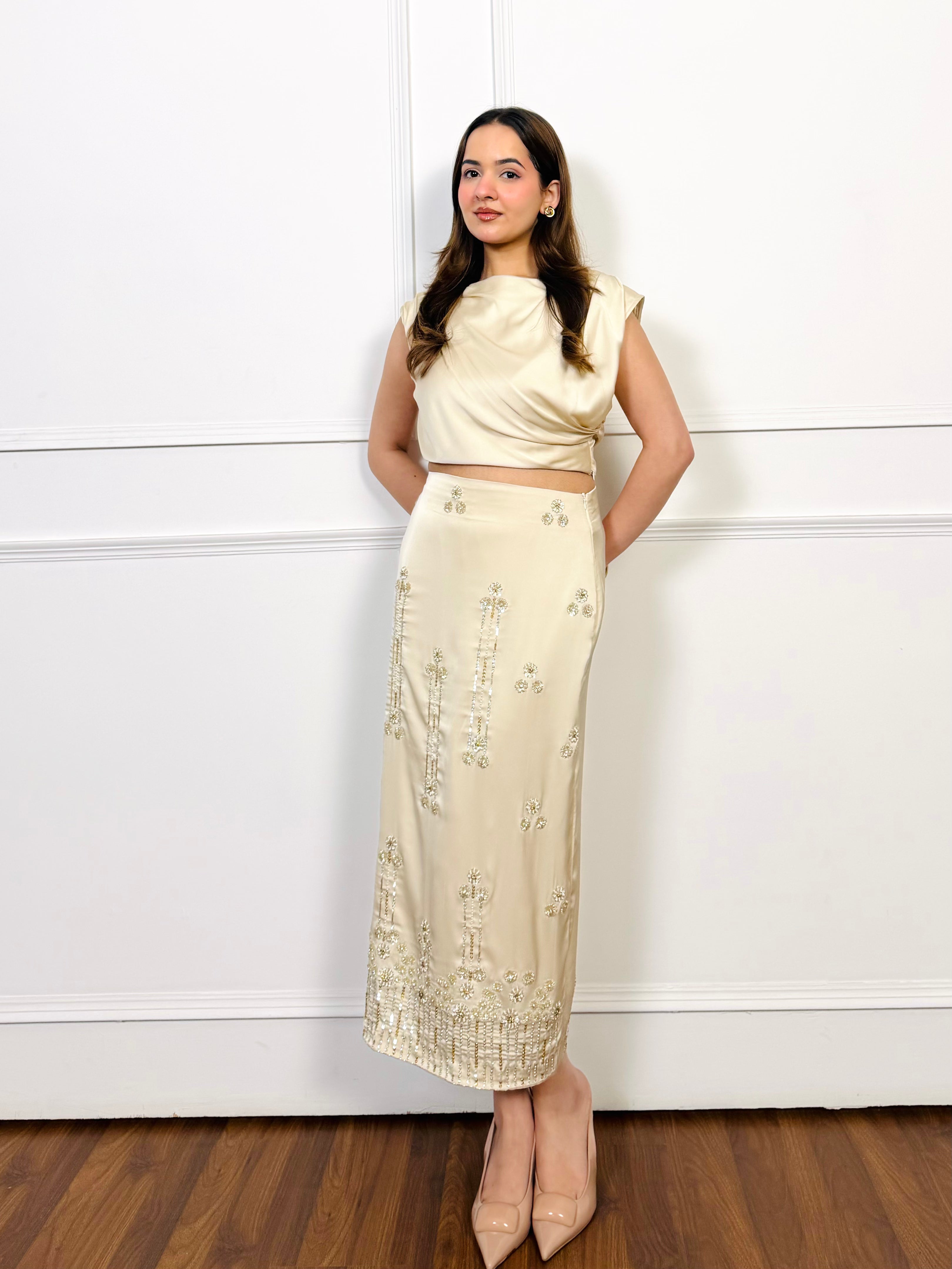 Ivory Luxe Hand Embroidered Skirt Set