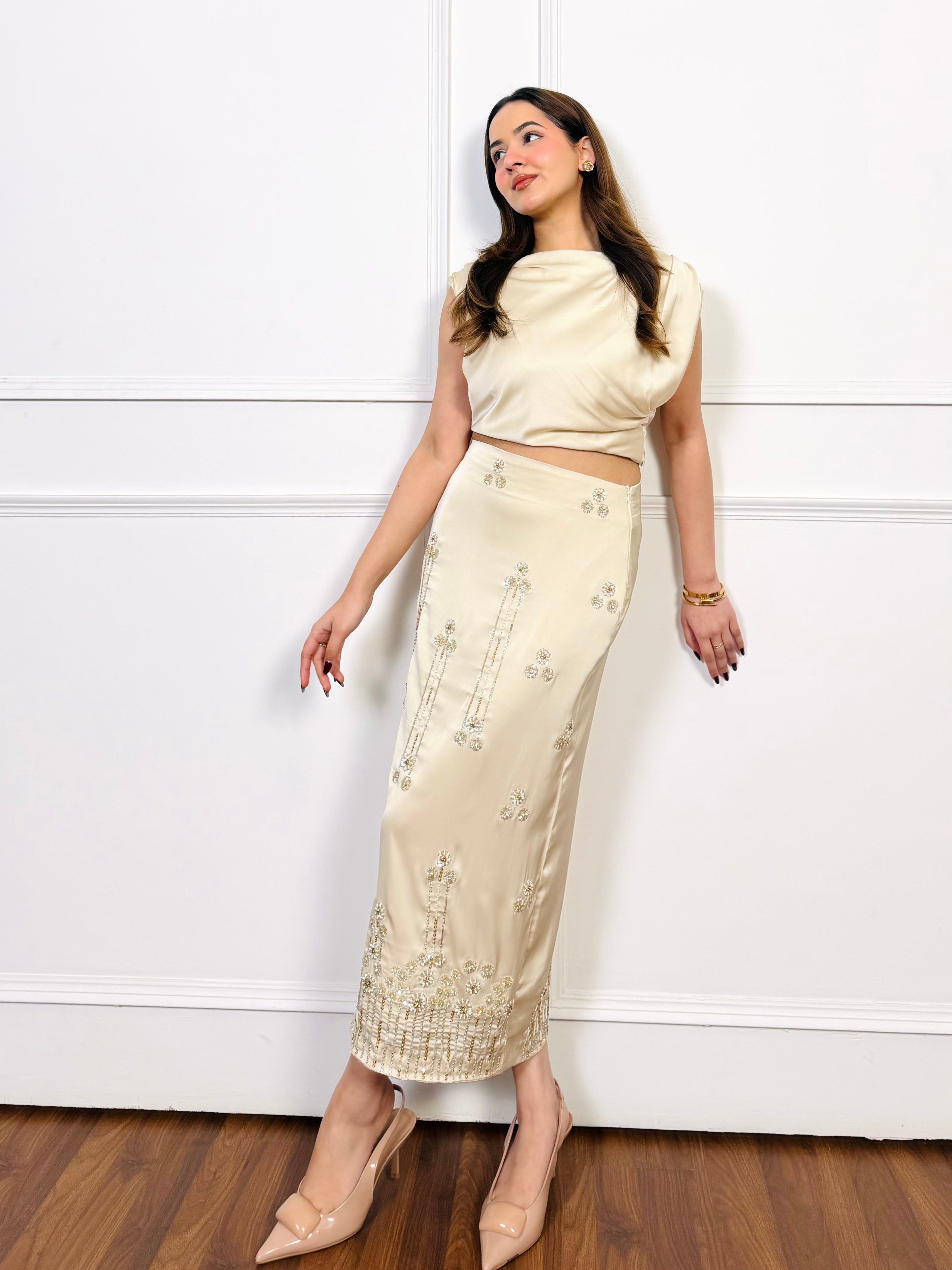 Ivory Luxe Hand Embroidered Skirt Set