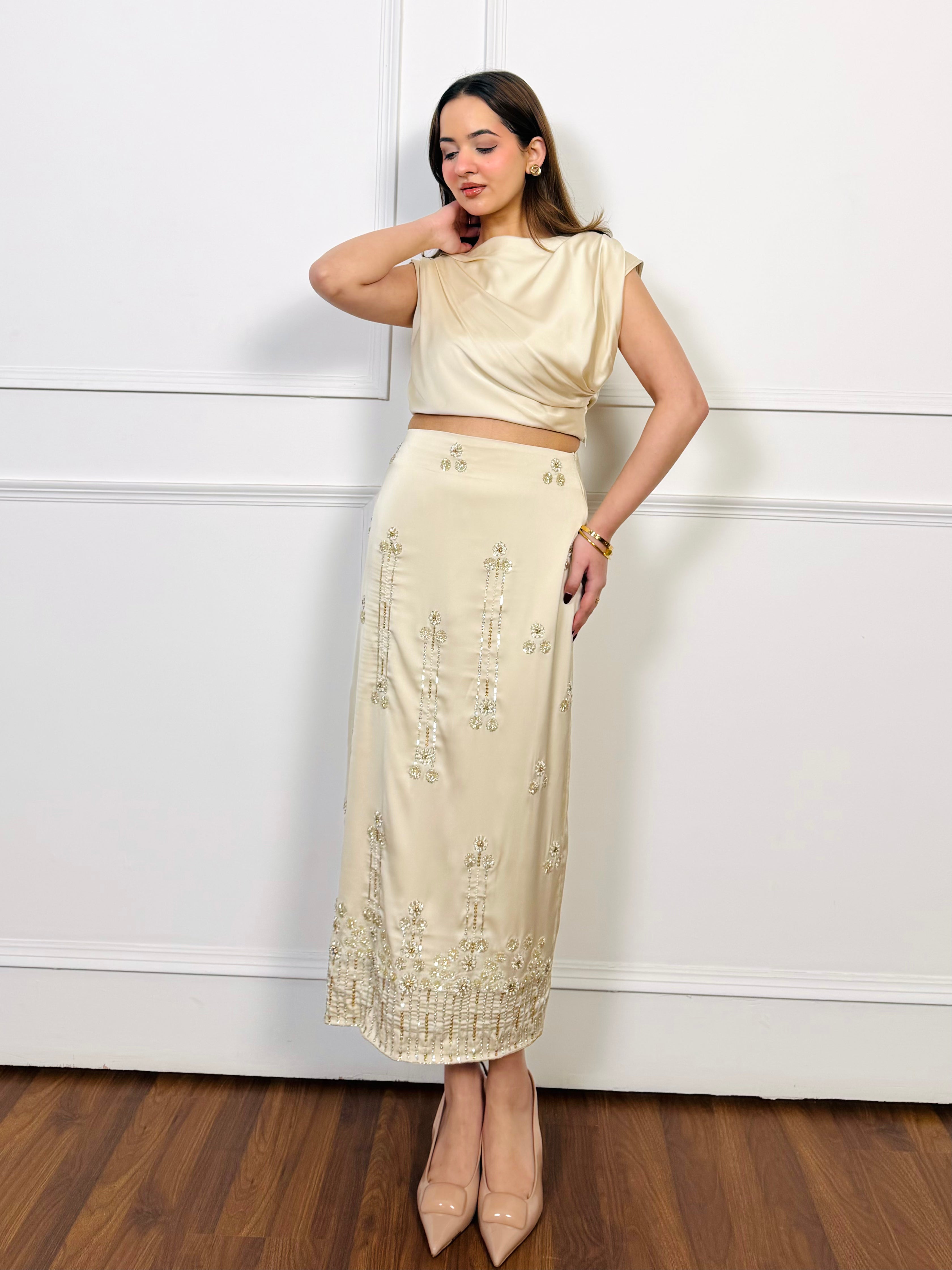 Ivory Luxe Hand Embroidered Skirt Set