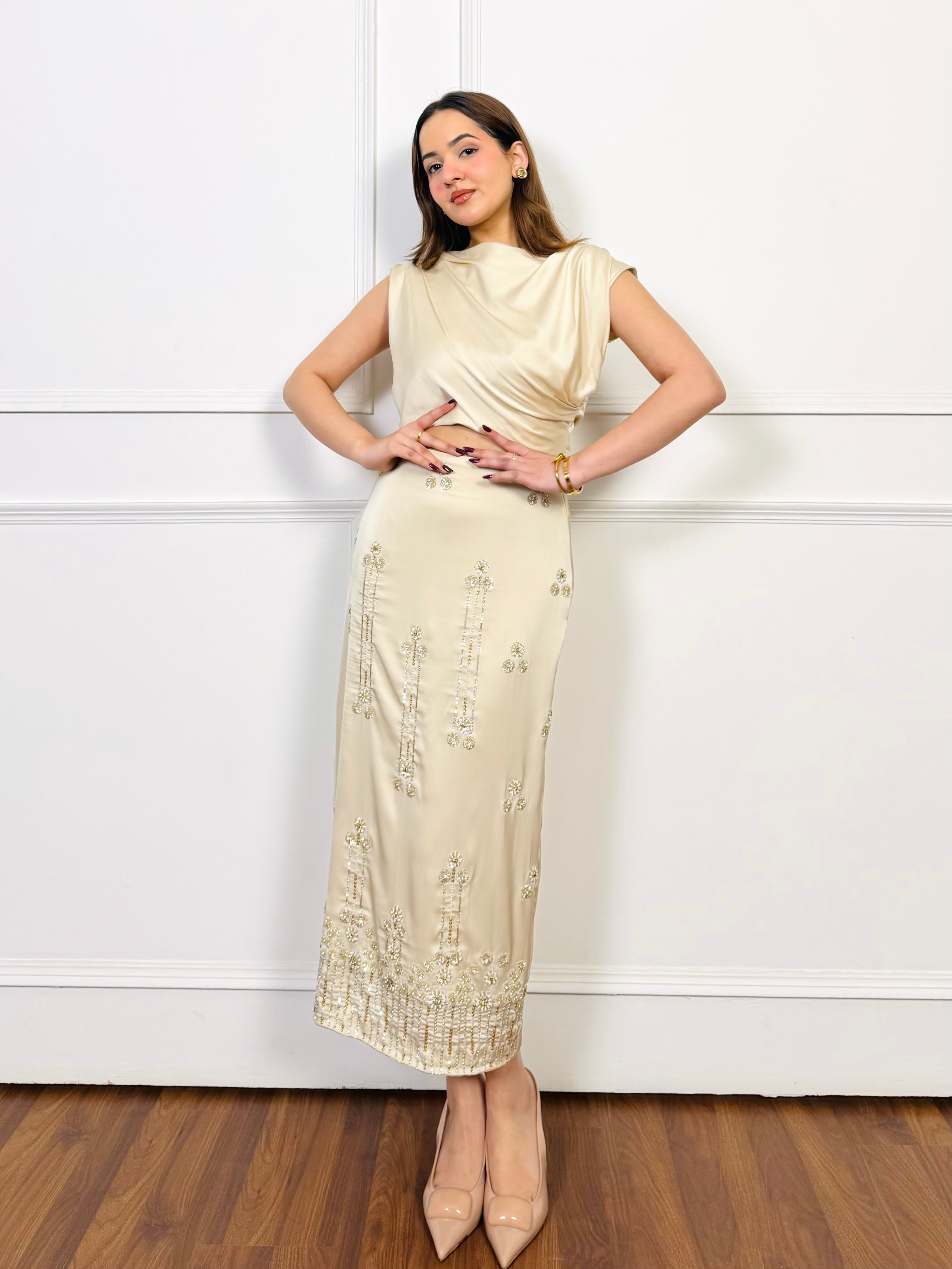 Ivory Luxe Hand Embroidered Skirt Set