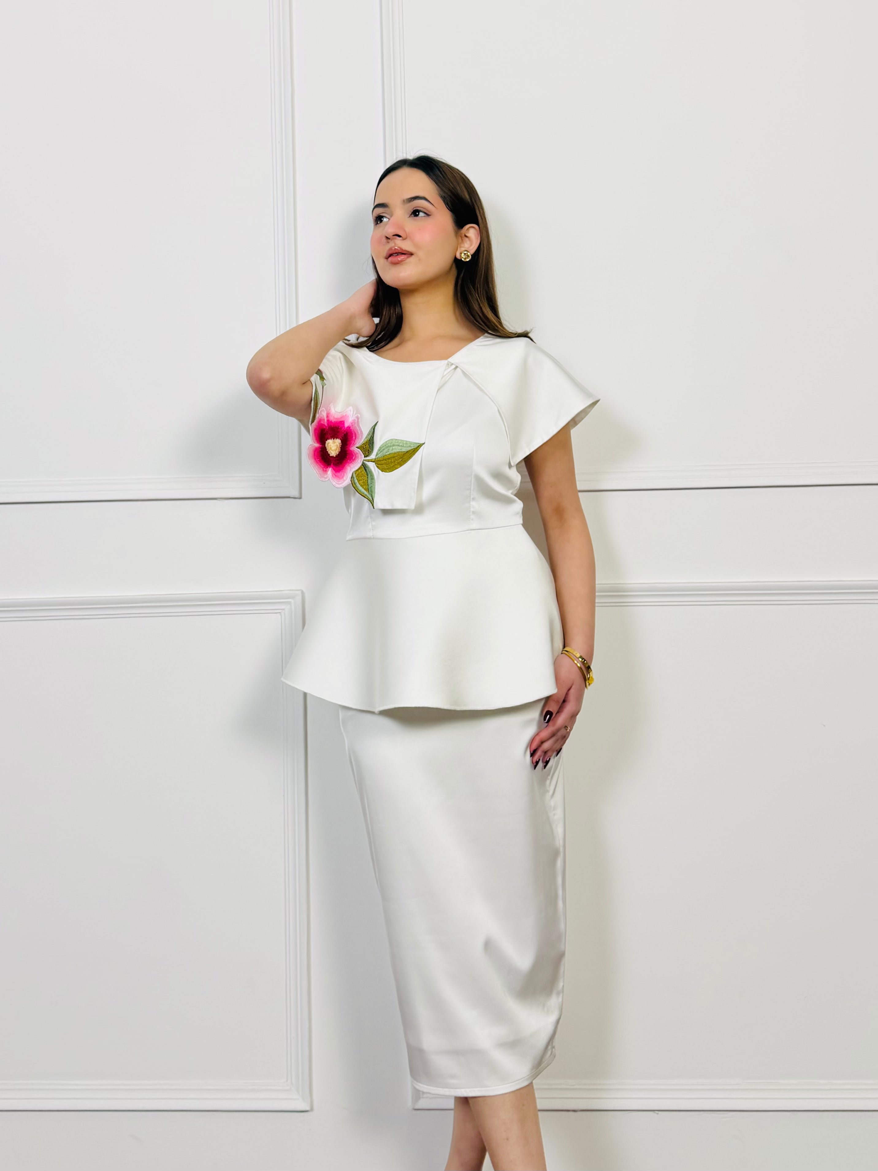 Cloud Bloom Embroidered Skirt Set