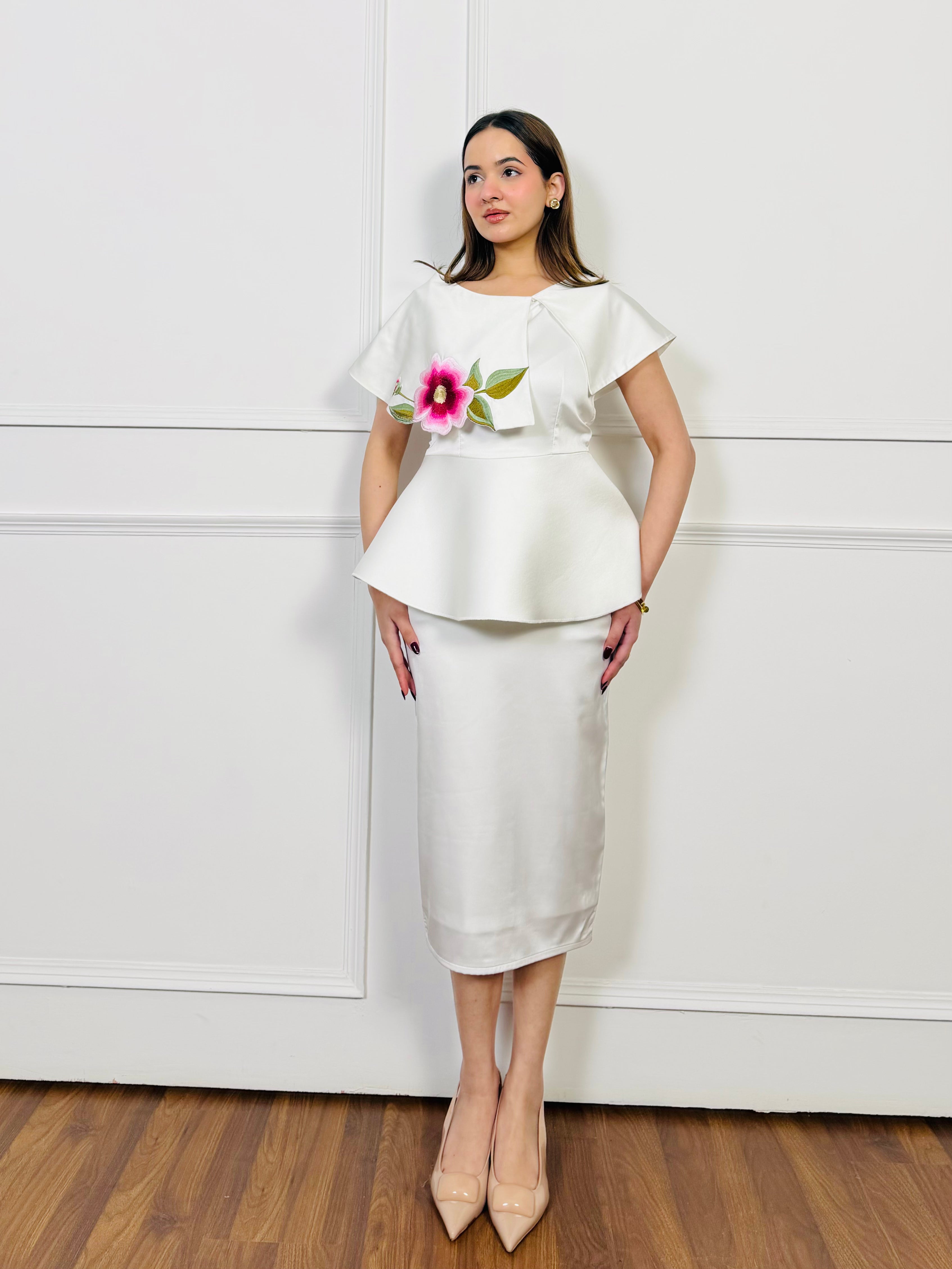 Cloud Bloom Embroidered Skirt Set