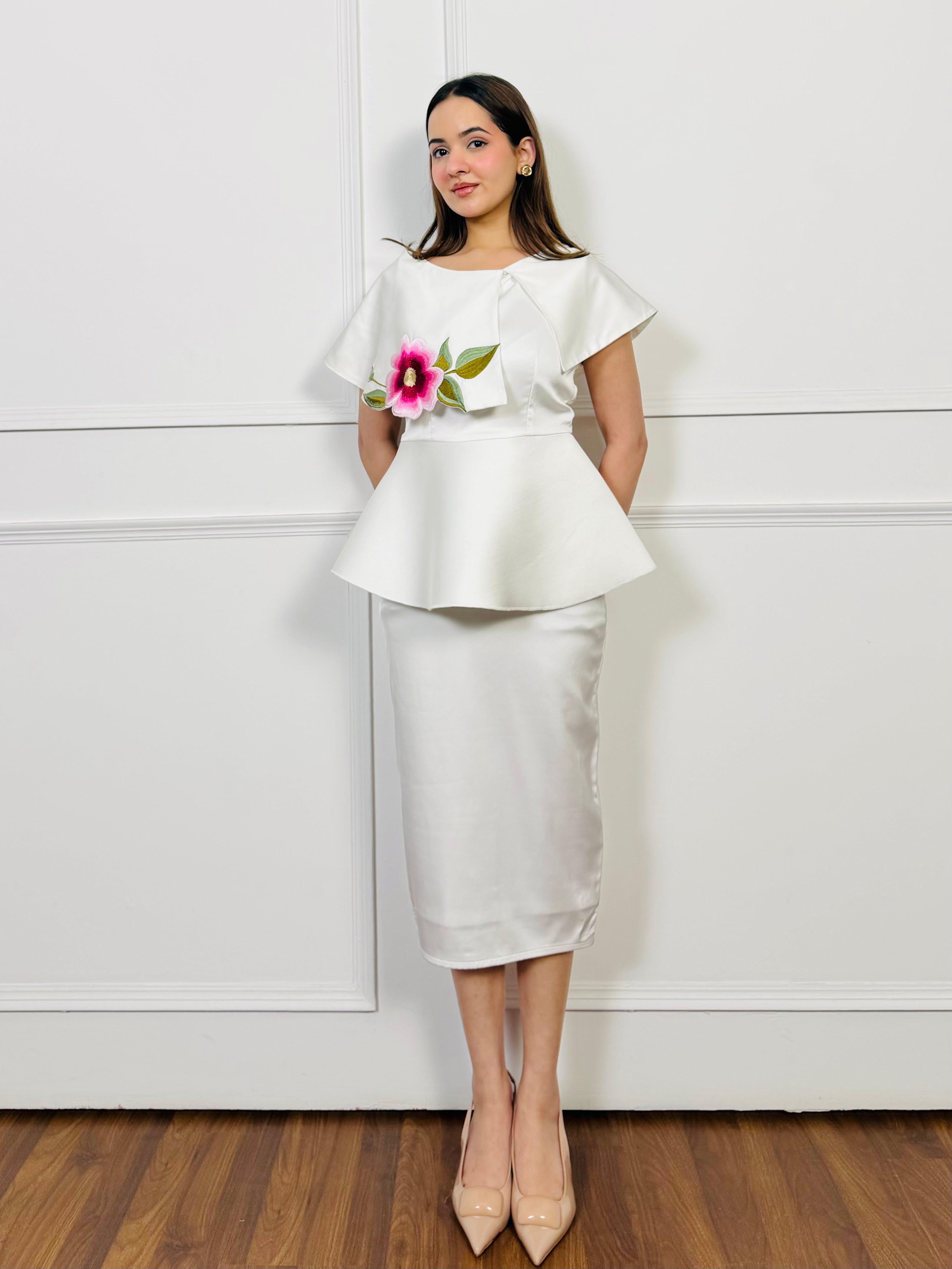 Cloud Bloom Embroidered Skirt Set