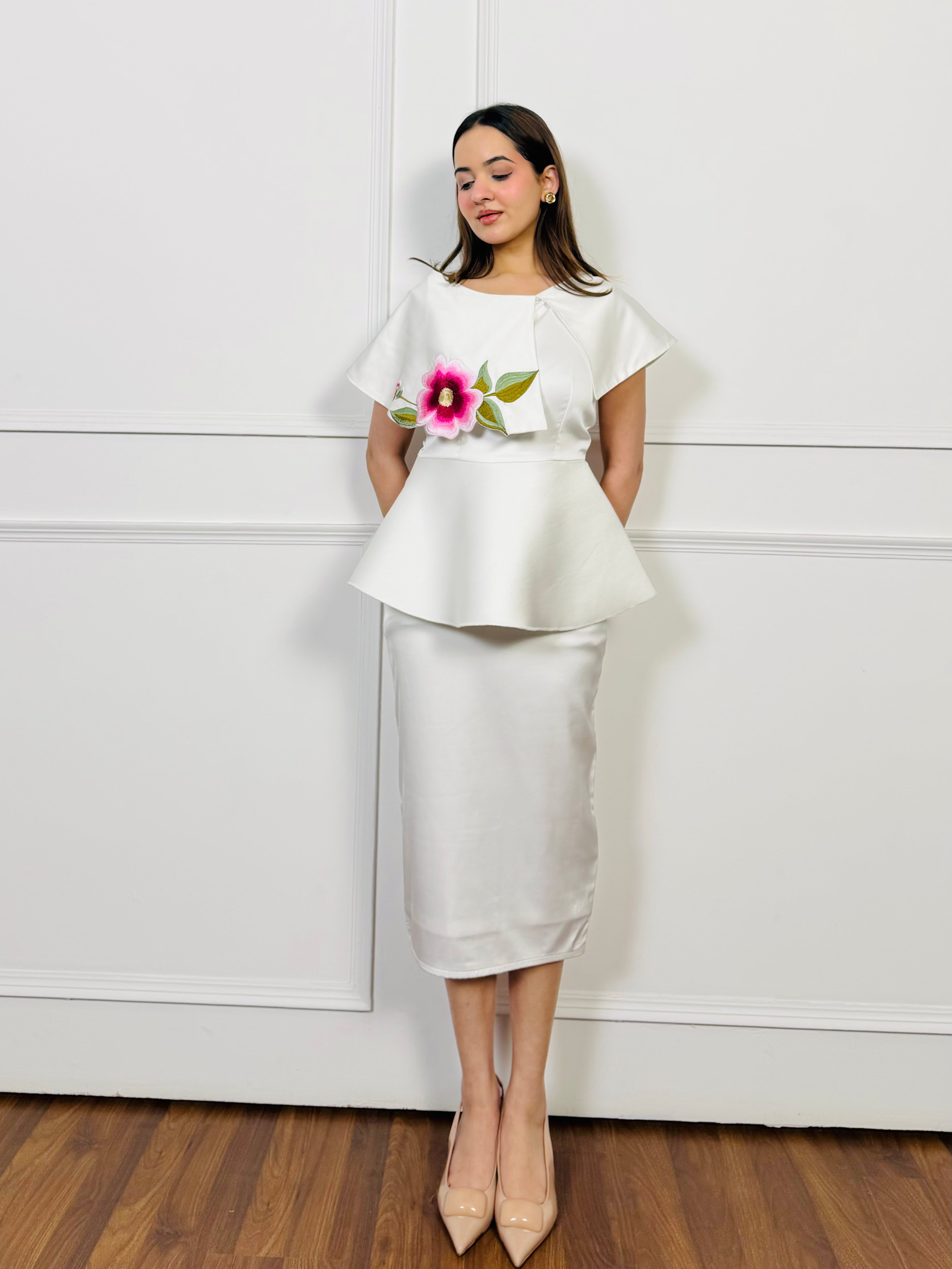 Cloud Bloom Embroidered Skirt Set