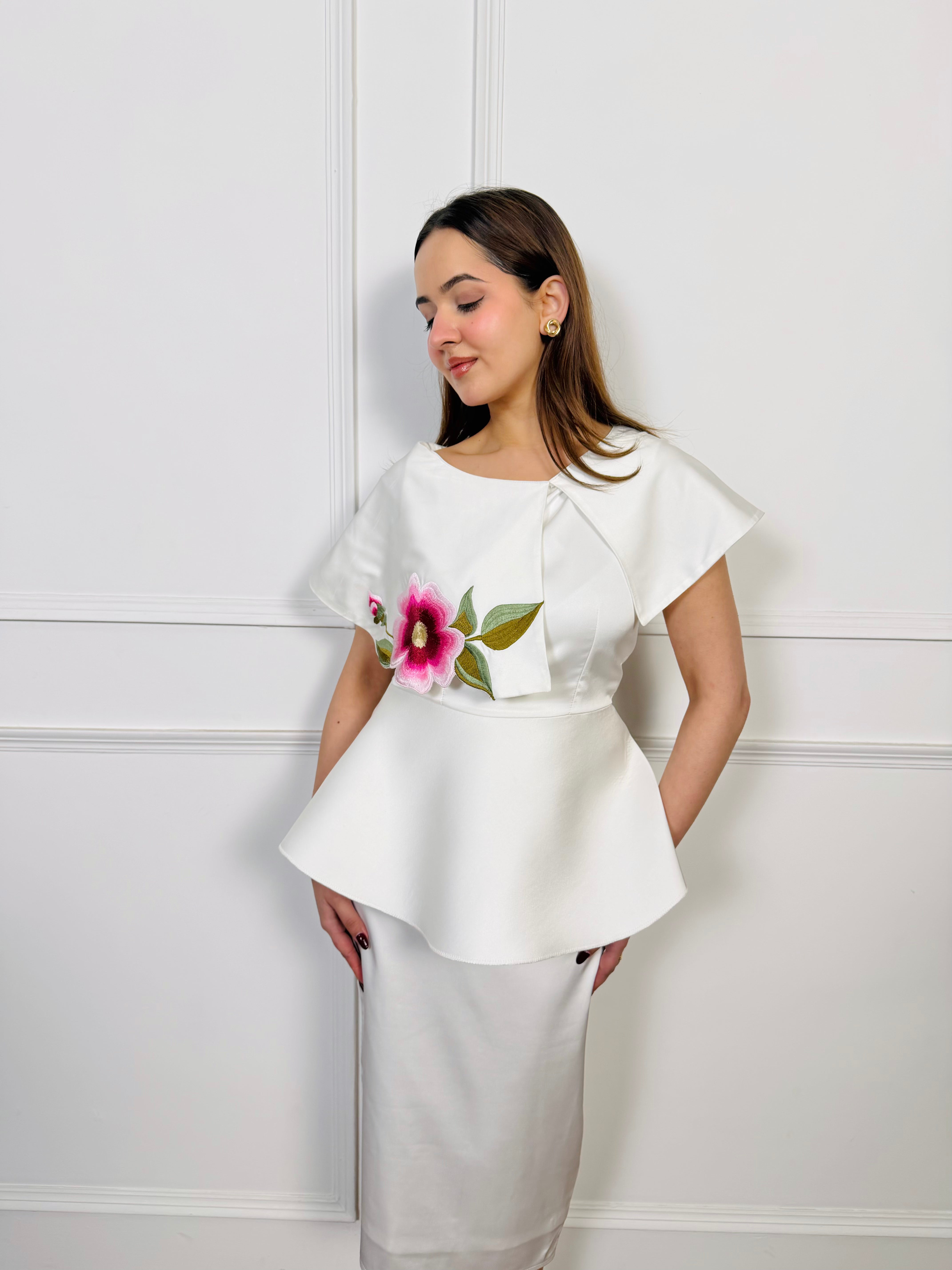 Cloud Bloom Embroidered Skirt Set